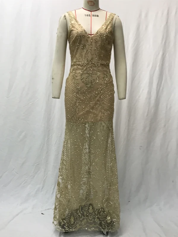 Shiny Sequin V Neck Maxi Dresses Women Elegant Slimming Backless Short Sleeved Long Dress Lady Gold Silver Party Evening Robes ﻿ - Image 4