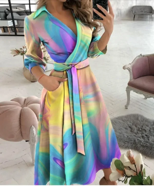 Spring Autumn Fashion Office Ruched Dress Long-sleeved V-neck Red Black Blue Bag Hip Dress Women's Clothing Dress for Women - Image 2