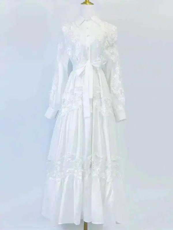 Luxury Autumn Lace Flower Embroidery Long Sleeve Maxi Evening Dresses Shirt Women Single Breasted Prom Wedding Party Vestidos - Image 5